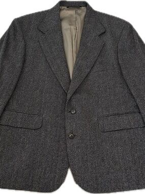 Lands end coat Classic Men Herringbone Wool Blazer Charcoal Gray